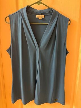 Calvin Klein Sleeveless V-Neck Camisole in Teal Blue